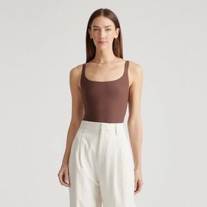 🌟 Quince Second Skin Square Neck Tank Bodysuit with Thong Bottom, Cocoa (M)